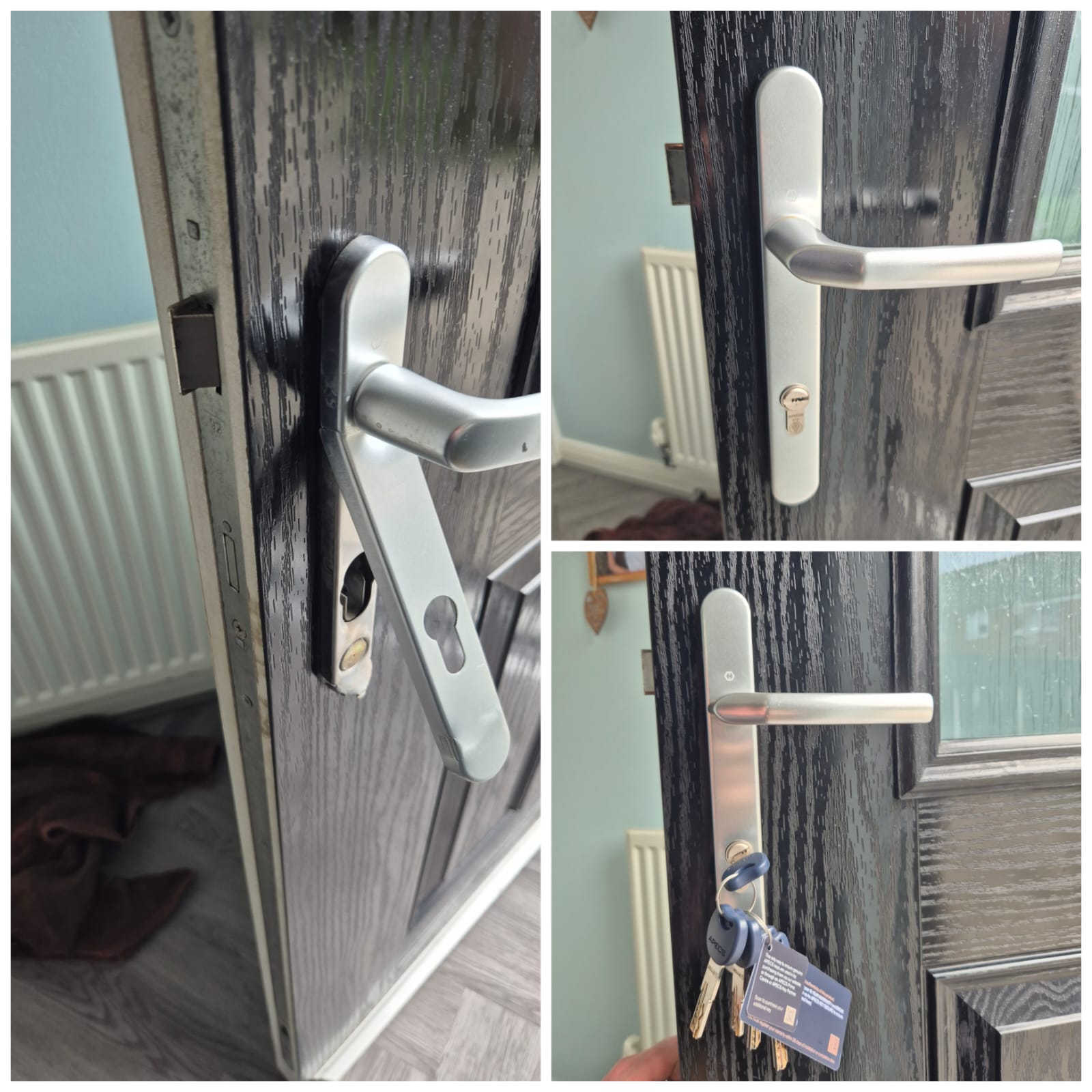 Burglary repair carried out by Tommy in Widnes — door secured and TS007 cylinder fitted